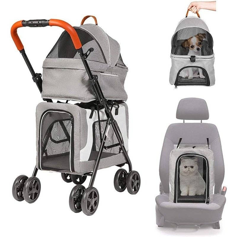 Luxury Double Pet Strollers, 3 in 1 Detachable Four Wheels